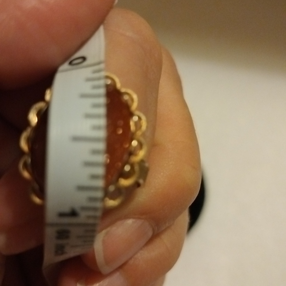 Vintage Czech Sand Stone Set In Gold Tone Filagree Adjustable Band Marked - Picture 10 of 12